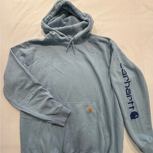 Carhartt Men's Light Blue Hoodie with Logo Sleeve, XL, new without tags